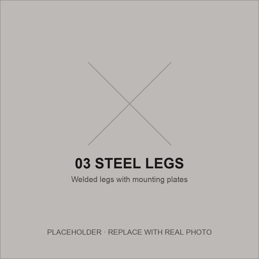 Four welded steel legs with mounting plates, fresh off the bench